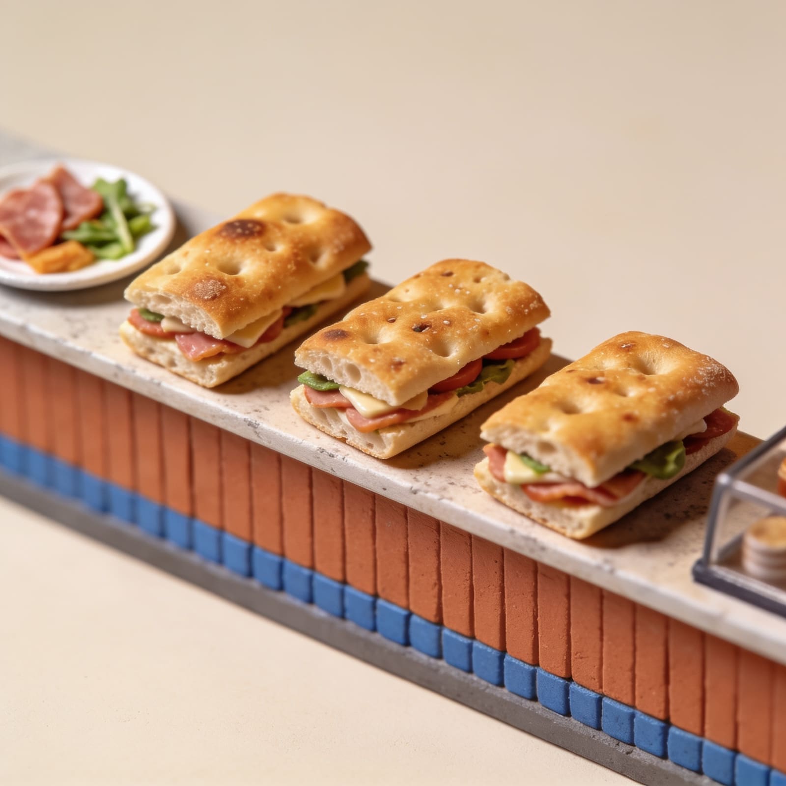 Focacce, panini e piatto freddo preparati per il pranzo